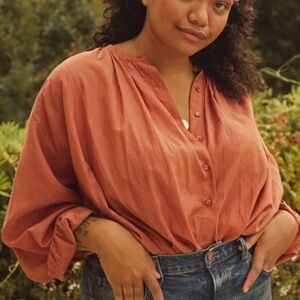 DÔEN Jane Blouse Large Tierra Burnt Orange Organic Cotton Romantic Boho